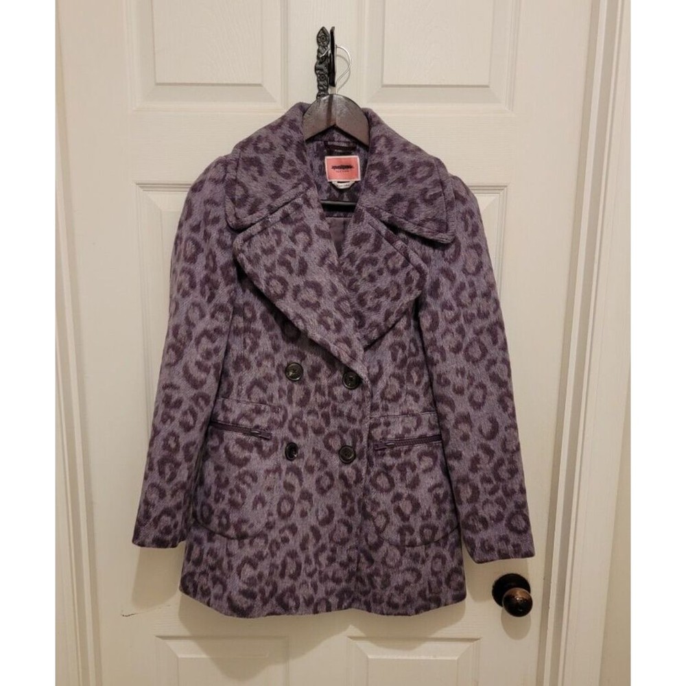Kate Spade New York Women's Purple Brushed Leopard Peacoat Coat Sz 0 Very Soft